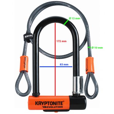 Kryptonite Evolution Mini 7U fietsslot met KryptoFlex kabel