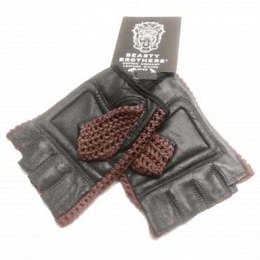 Beastybrothers Fietshandschoenen zwart-bruin leer-wol