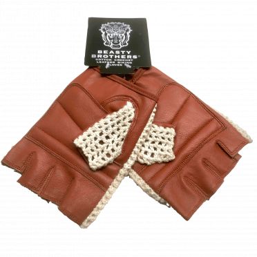 Beastybrothers Fietshandschoenen bruin-beige leer-wol