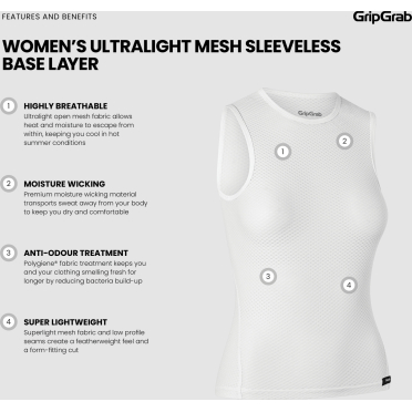 GripGrab mouwloos damesondershirt van ultralicht mesh