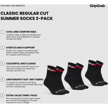 GripGrab Classic zomerfietssokken, set van 3