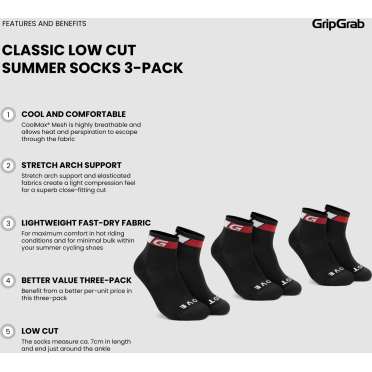 GripGrab Classic lage fietssokken, set van 3